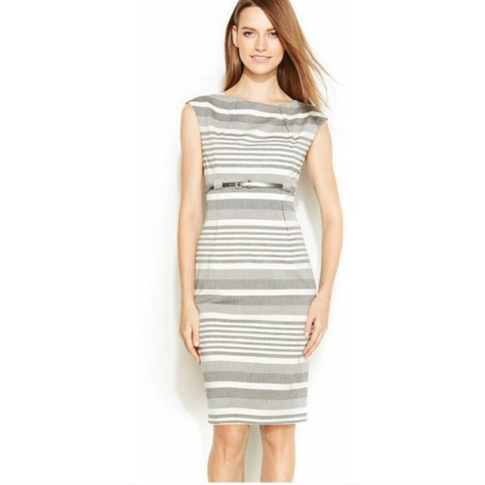 Calvin Klein Gray Striped Sheath Dress